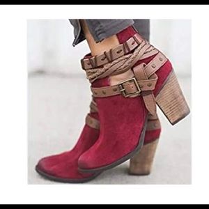 Red Vegan Suede Booties New Sz 6